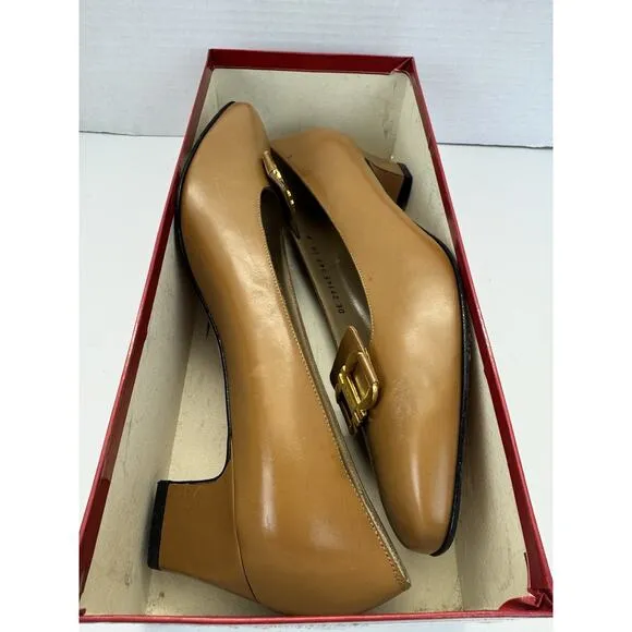 Salvatore Ferragamo Navarra Women's Shoes DE 29145 149 10 B Tan/Gold