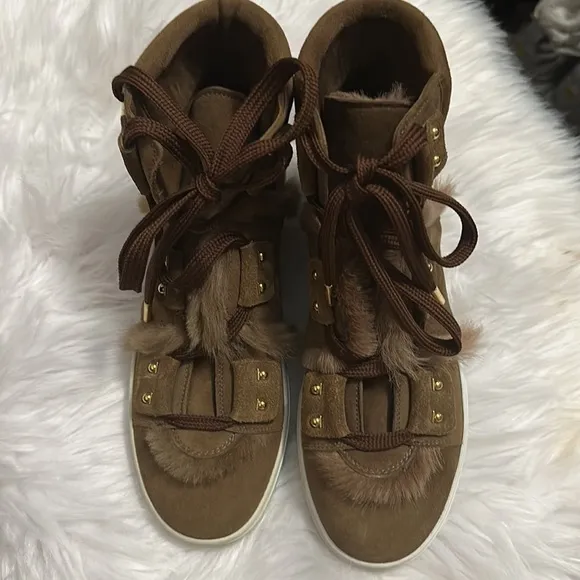 SALVATORE FERRAGAMO SOLDA SUEDE FUR SNEAKERS BOOTS