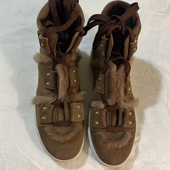 SALVATORE FERRAGAMO SOLDA SUEDE FUR SNEAKERS BOOTS