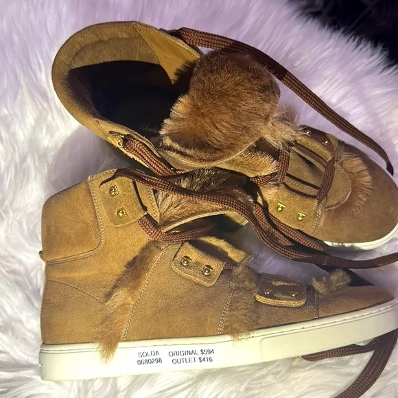 SALVATORE FERRAGAMO SOLDA SUEDE FUR SNEAKERS BOOTS