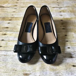 Salvatore Ferragamo Vara Cut Nero Calf Nero Kangaroo Black Shoes Womens Size 5 B