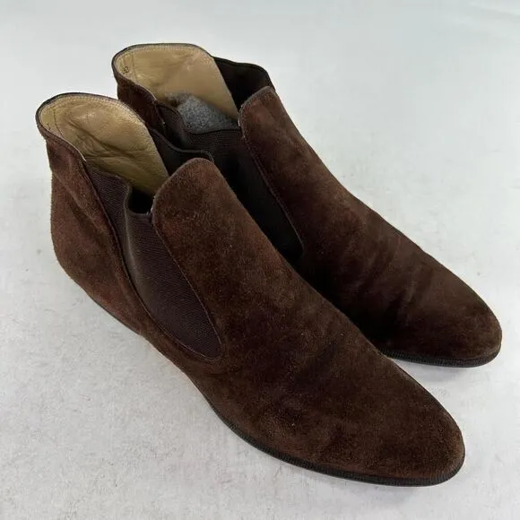 Salvatore Ferragamo Womens Espresso Brown Suede Boots US 7 AA Ankle Chelsea Boot