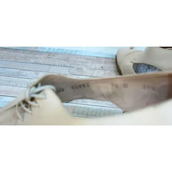Salvatore Ferragamo BEIGE GENUINE LEATHER CANVAS LACE UP 2.75&quot; HEEL SHOES Sz 10B