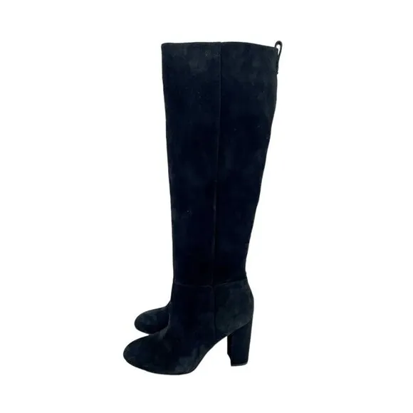 Sam Edelman Black Suede Leather Knee-High Tall Boots Pull On Sz 6.5 New