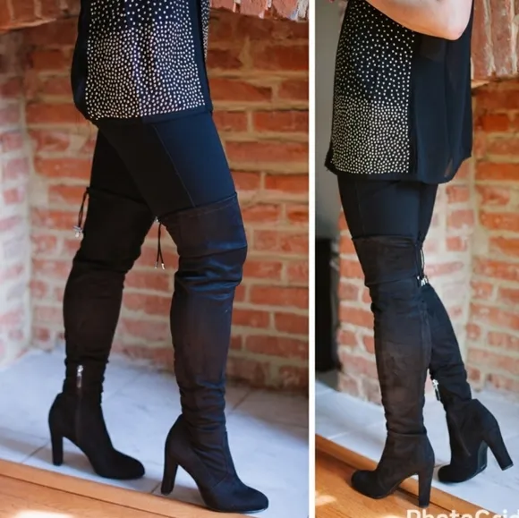 Sam Edelman Kent Black heeled Over the Knee faux suede Boots size 10