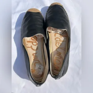 Sam Edelman Kesia size 7.5 black leather slip on espadrille shoes