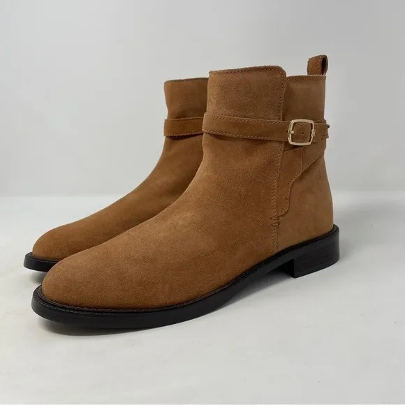 Sam Edelman Nolynn Buckle Zipper Ankle Boots in Saddle Suede - NWT