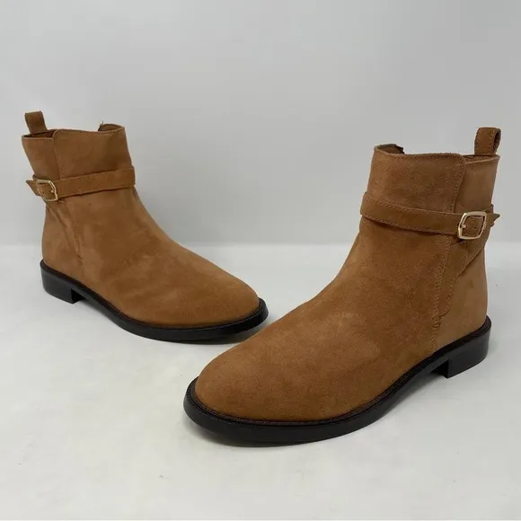 Sam Edelman Nolynn Buckle Zipper Ankle Boots in Saddle Suede - NWT