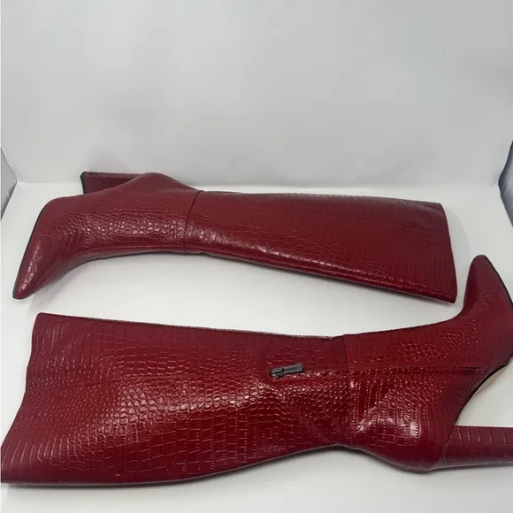 Sam Edelman Red Over the Knee Boots with Croc-Embossed Texture