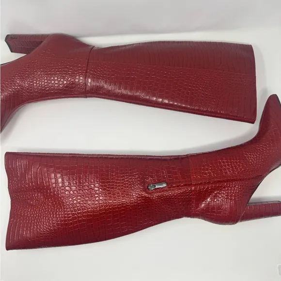 Sam Edelman Red Over the Knee Boots with Croc-Embossed Texture