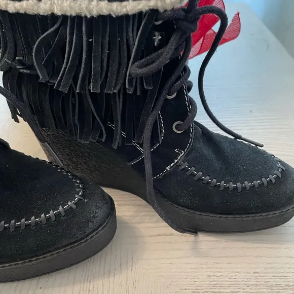 Sam Edelman Suede Leather Wedge‎ Boots beaded Sz 9 Perfect Condition!