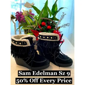Sam Edelman Suede Leather Wedge‎ Boots beaded Sz 9 Perfect Condition!