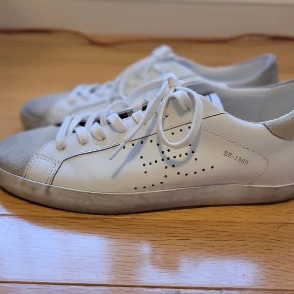Sam Edelman White Leather Sneaker With Tan Suede Front.