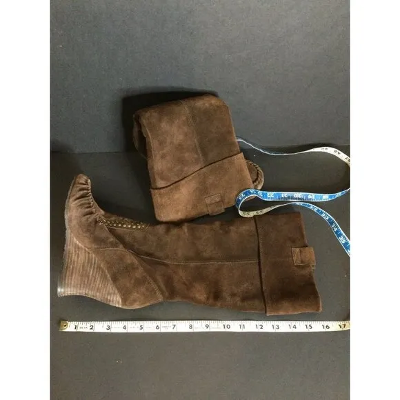 Sam Edelman Women's Studded Suede Boots Wedge Calf Leather Brown Size 8M