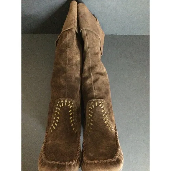Sam Edelman Women's Studded Suede Boots Wedge Calf Leather Brown Size 8M