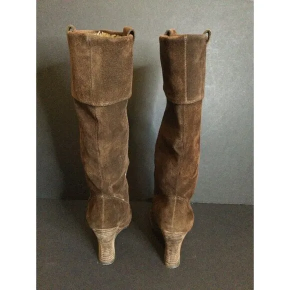 Sam Edelman Women's Studded Suede Boots Wedge Calf Leather Brown Size 8M