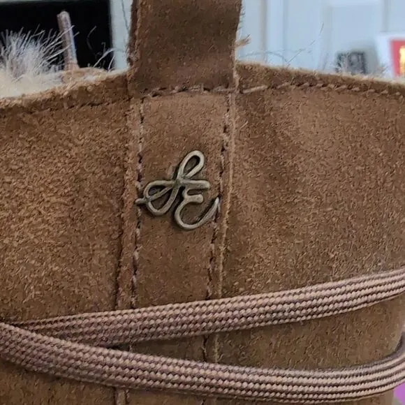 SAM EDELMAN Mariela Cognac Suede Leather Fur Lace-Up Boots Sz 7.5