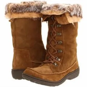 SAM EDELMAN Mariela Cognac Suede Leather Fur Lace-Up Boots Sz 7.5