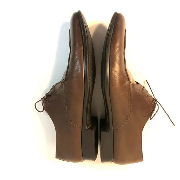 SANTONI PRICHARD Brown Leather Rubber Sole Classic Lace Up Oxford Shoes