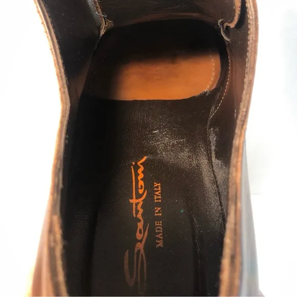 SANTONI PRICHARD Brown Leather Rubber Sole Classic Lace Up Oxford Shoes