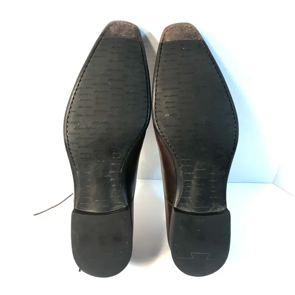 SANTONI PRICHARD Brown Leather Rubber Sole Classic Lace Up Oxford Shoes