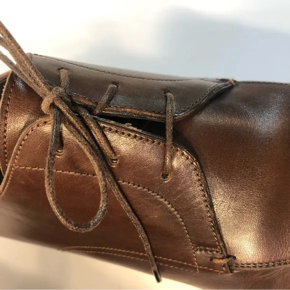 SANTONI PRICHARD Brown Leather Rubber Sole Classic Lace Up Oxford Shoes