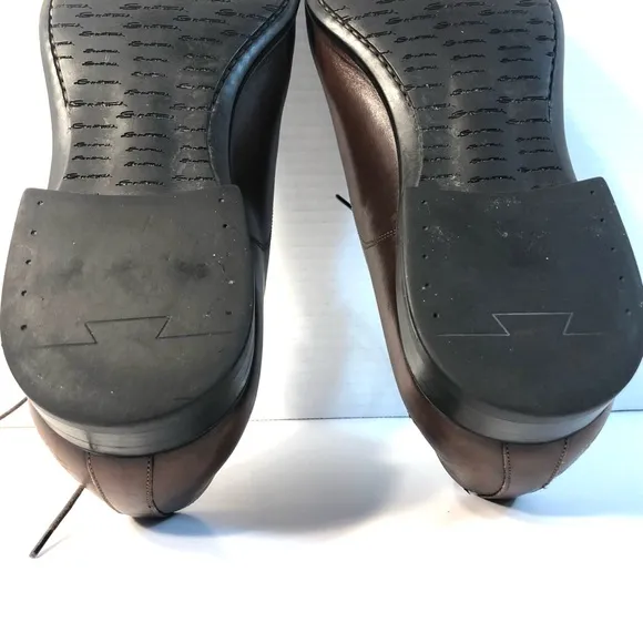 SANTONI PRICHARD Brown Leather Rubber Sole Classic Lace Up Oxford Shoes