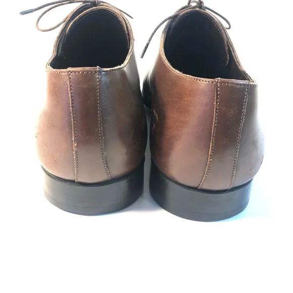 SANTONI PRICHARD Brown Leather Rubber Sole Classic Lace Up Oxford Shoes