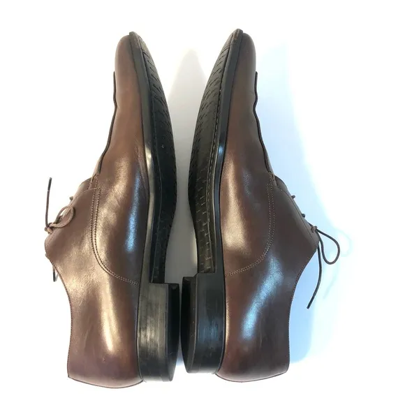 SANTONI PRICHARD Brown Leather Rubber Sole Classic Lace Up Oxford Shoes