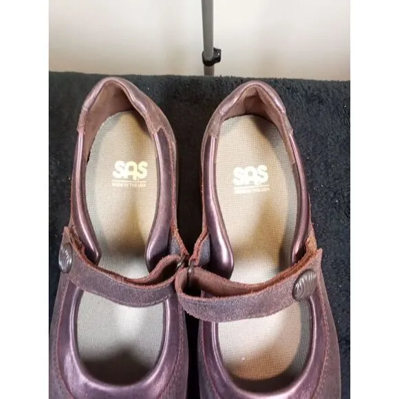 SAS Womens Step Out Brown Suede Adjustable Strap Mary Jane Comfort Shoes Size 8W