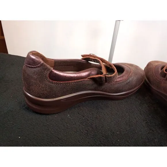 SAS Womens Step Out Brown Suede Adjustable Strap Mary Jane Comfort Shoes Size 8W