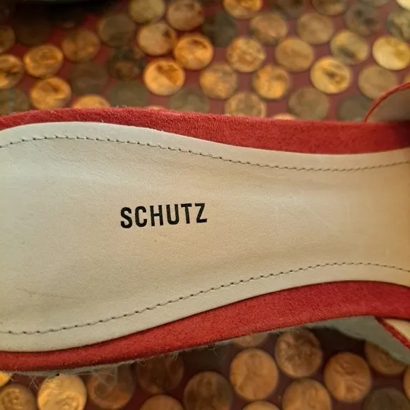Schutz 10 b lipstick red suede jute sole slip on platform shoes