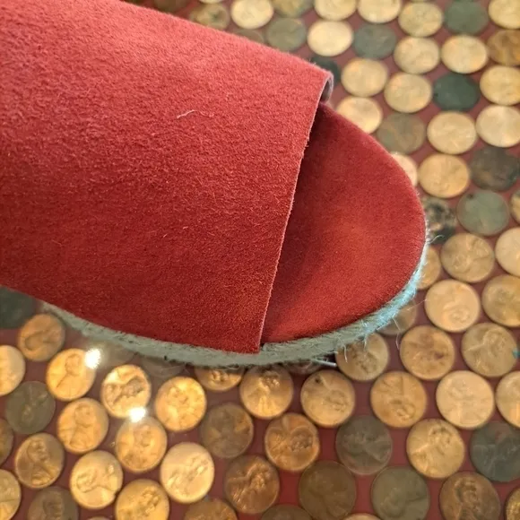 Schutz 10 b lipstick red suede jute sole slip on platform shoes