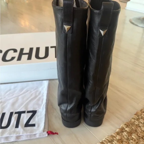 Schutz Black Leather Boots ( brand new in the box never worn)
