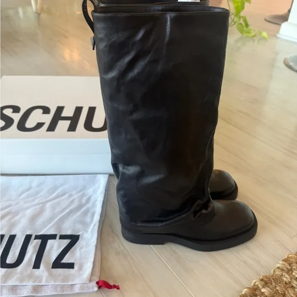 Schutz Black Leather Boots ( brand new in the box never worn)