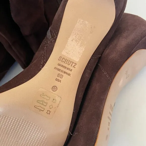 Schutz Brown Suede Knee-High Slouchy Boots Stiletto Heel Pointed Toe Sz 9
