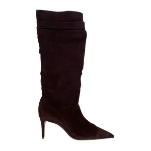 Schutz Brown Suede Knee-High Slouchy Boots Stiletto Heel Pointed Toe Sz 9