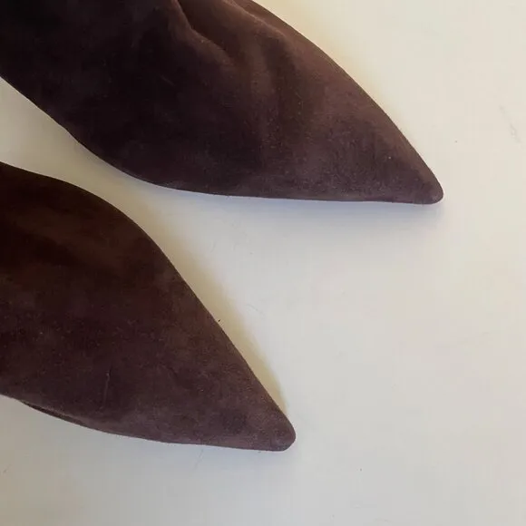 Schutz Brown Suede Knee-High Slouchy Boots Stiletto Heel Pointed Toe Sz 9