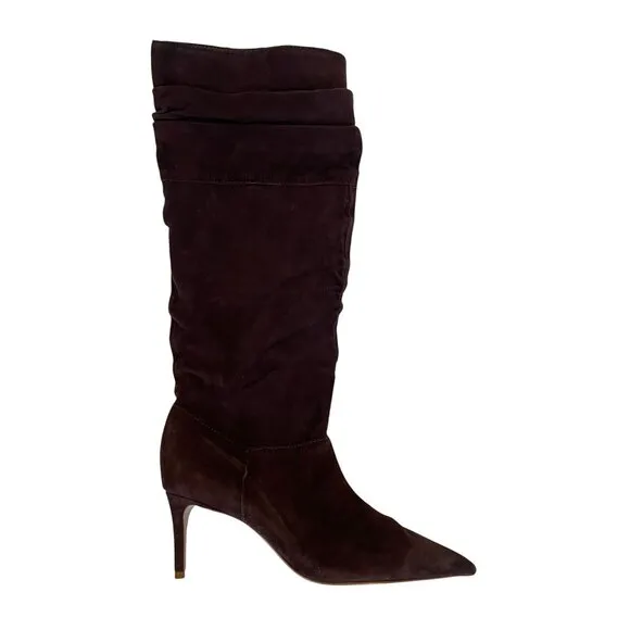 Schutz Brown Suede Knee-High Slouchy Boots Stiletto Heel Pointed Toe Sz 9