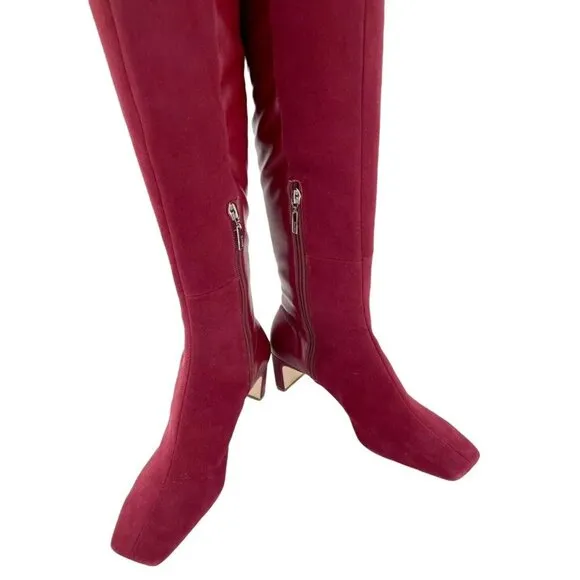 Schutz Donata Boots Red Burgundy Suede Leather Over the Knee 6.5 NEW $268