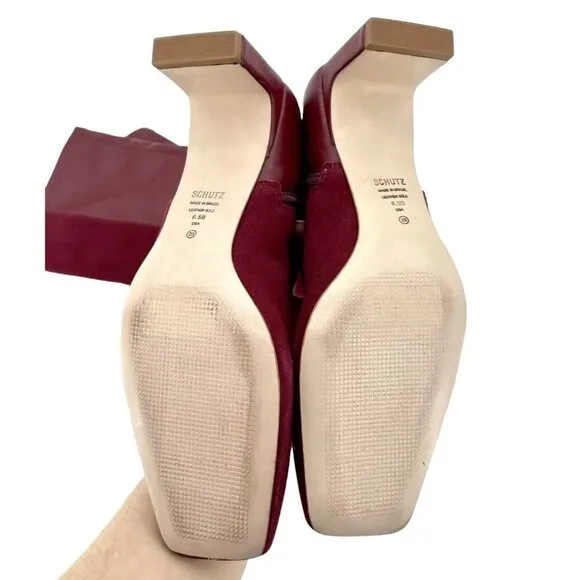 Schutz Donata Boots Red Burgundy Suede Leather Over the Knee 6.5 NEW $268