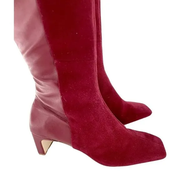 Schutz Donata Boots Red Burgundy Suede Leather Over the Knee 6.5 NEW $268