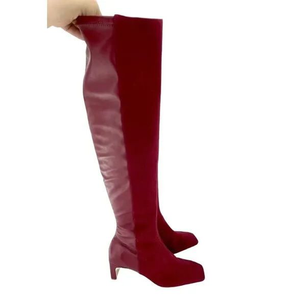 Schutz Donata Boots Red Burgundy Suede Leather Over the Knee 6.5 NEW $268