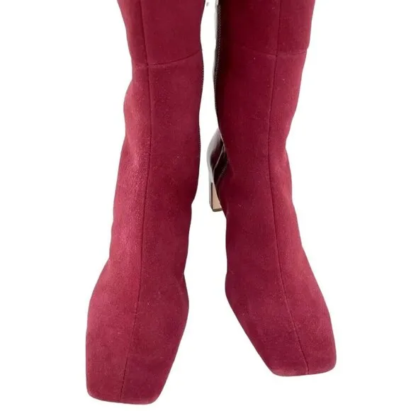 Schutz Donata Boots Red Burgundy Suede Leather Over the Knee 6.5 NEW $268
