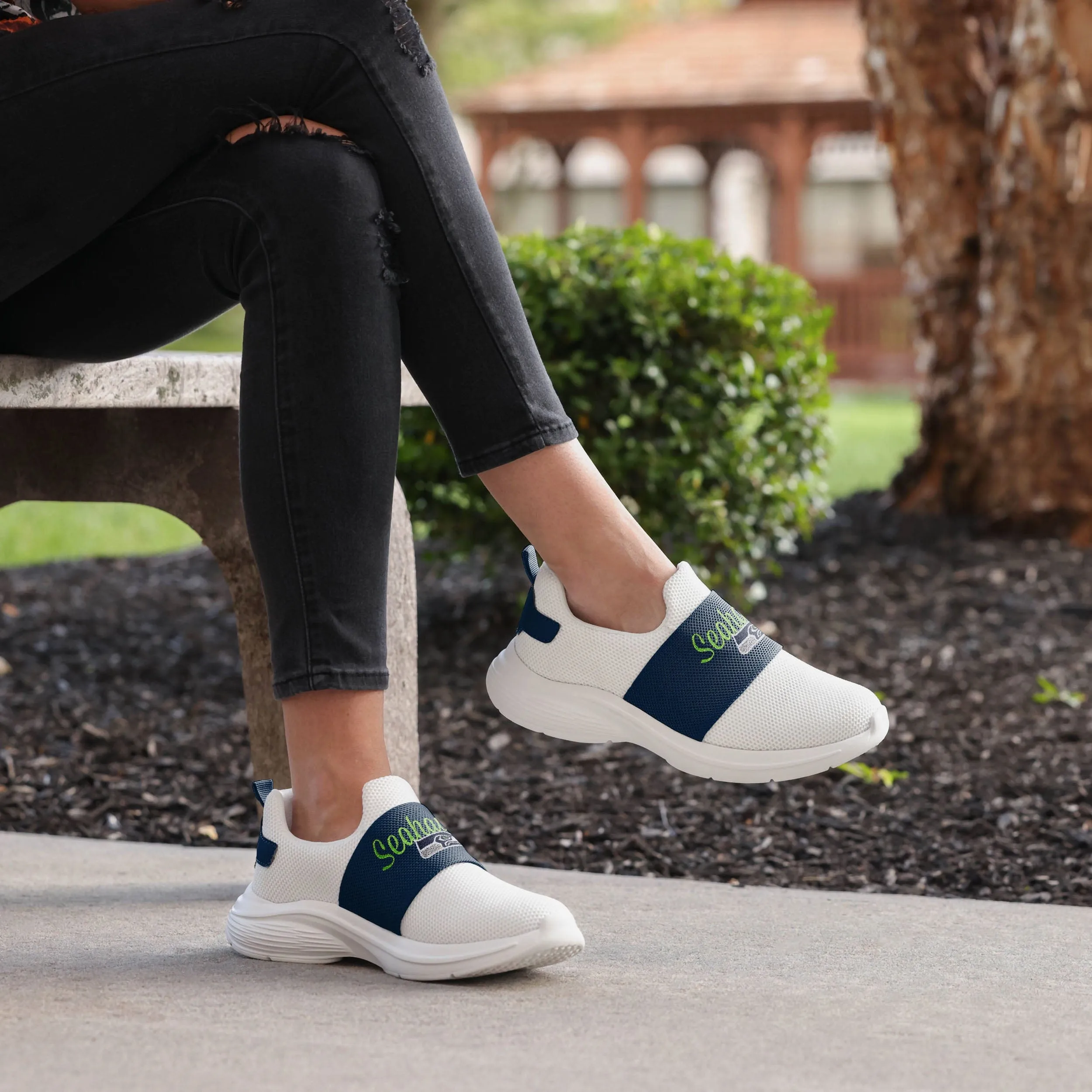 Seattle Seahawks Womens Script Wordmark White Slip On Sneakers
