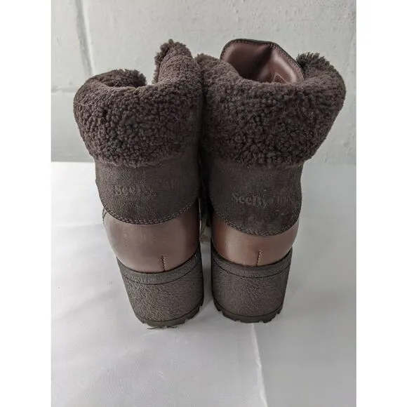 See By Chloe Eileen Hiker Boots Booties Chocolate Brown Suede Leather Size 6.5 U