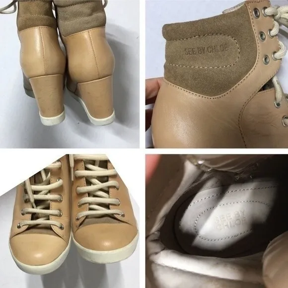 See by Chloe Lace Up Wedge Sneaker In Natural 37
