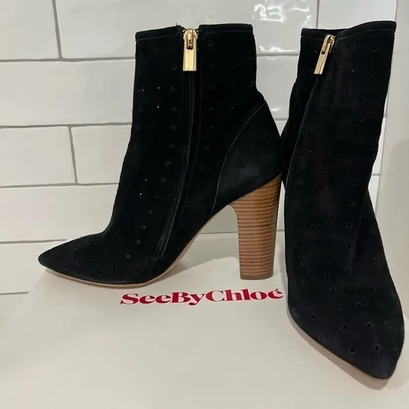 See by Chloe Suede Eyelet Sock Boot. Size 8.5. EUC!! Includes box and dust bag.