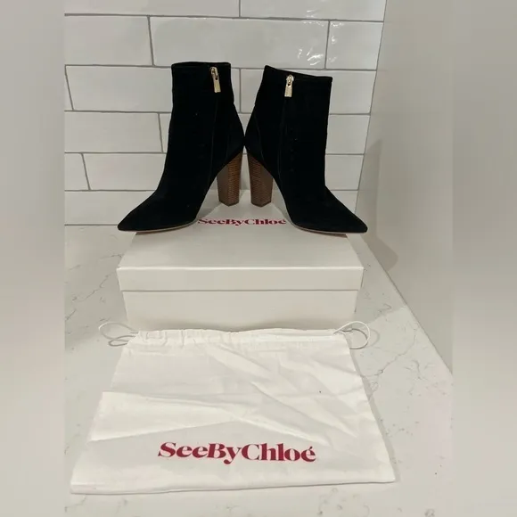 See by Chloe Suede Eyelet Sock Boot. Size 8.5. EUC!! Includes box and dust bag.