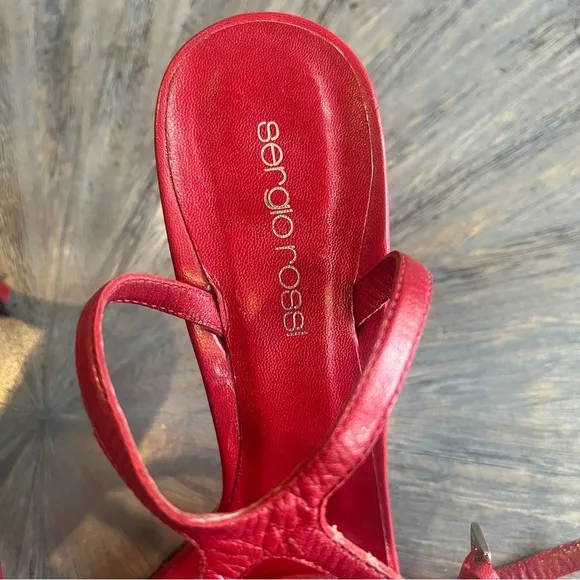 Sergio Rossi Luxury Red Strappy Women's Sandals 38 1/2 is size 8 in US women’s.